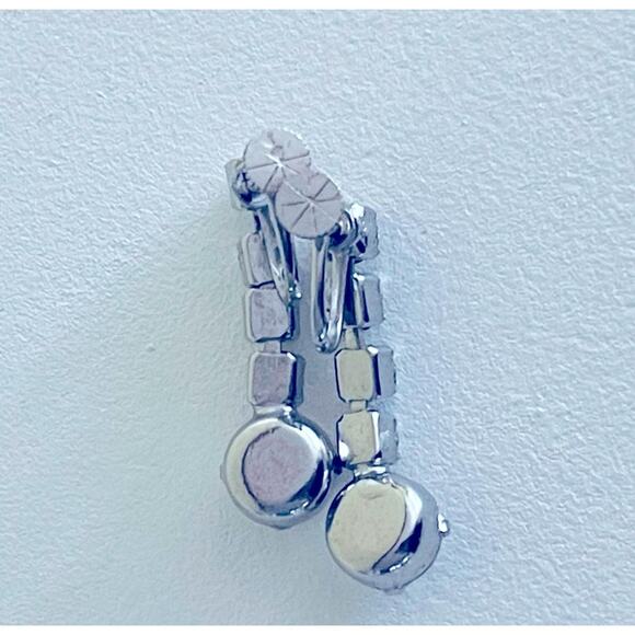 Vtg MCM Rhinestone Drop Dangling Screw-back Earrings, Bride Prom Formal Special - Picture 5 of 8